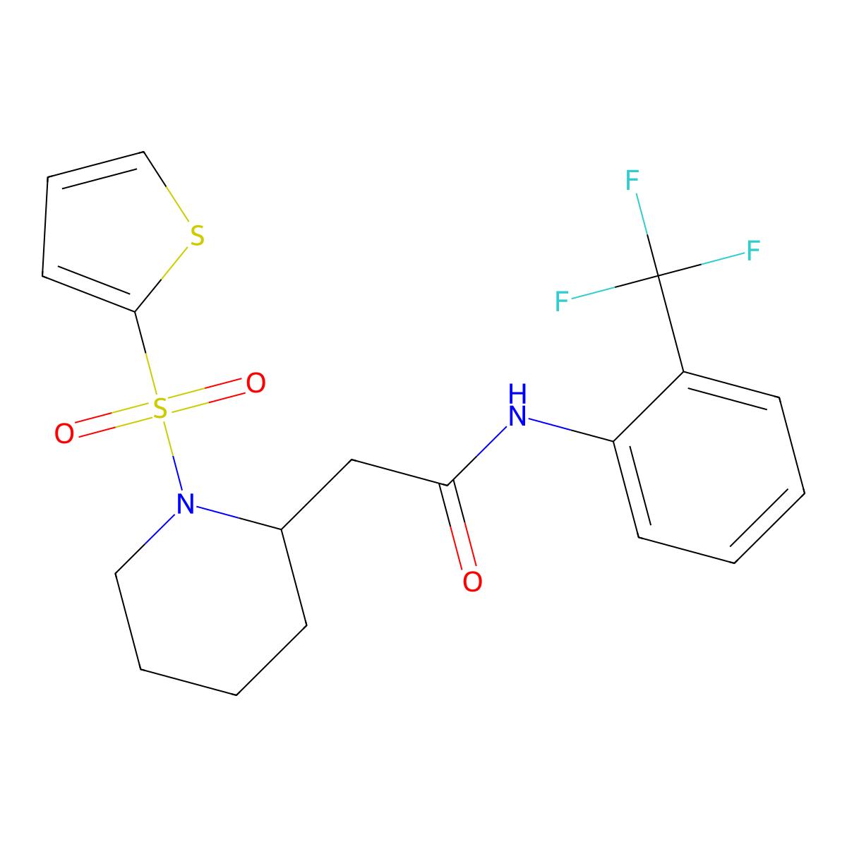 2-(1-(thiophen-2-ylsulfonyl)piperidin-2-yl)-N-(2-(trifluoromethyl)phenyl)acetamide molecular structure, CAS 1105236-49-4