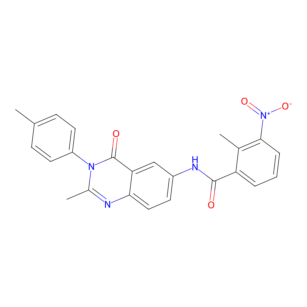 2-methyl-N-(2-methyl-4-oxo-3-(p-tolyl)-3,4-dihydroquinazolin-6-yl)-3-nitrobenzamide molecular structure, CAS 1105236-56-3