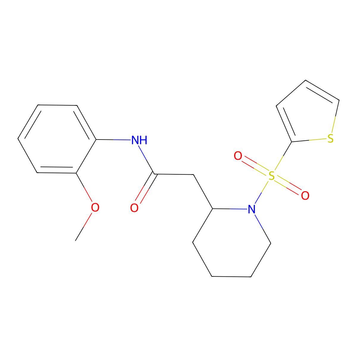 N-(2-methoxyphenyl)-2-(1-(thiophen-2-ylsulfonyl)piperidin-2-yl)acetamide molecular structure, CAS 1105236-57-4