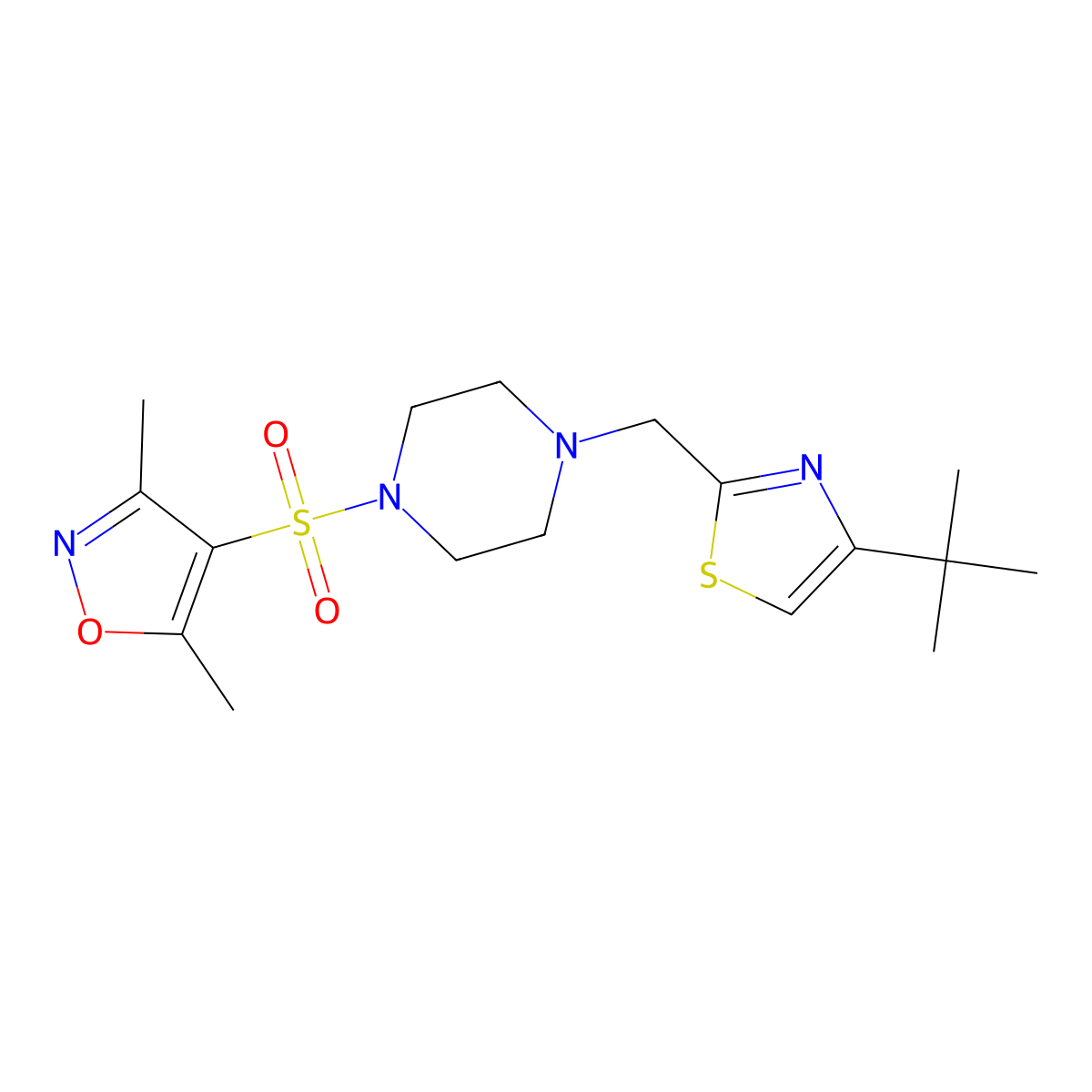 4-((4-((4-(Tert-butyl)thiazol-2-yl)methyl)piperazin-1-yl)sulfonyl)-3,5-dimethylisoxazole molecular structure, CAS 1105236-61-0