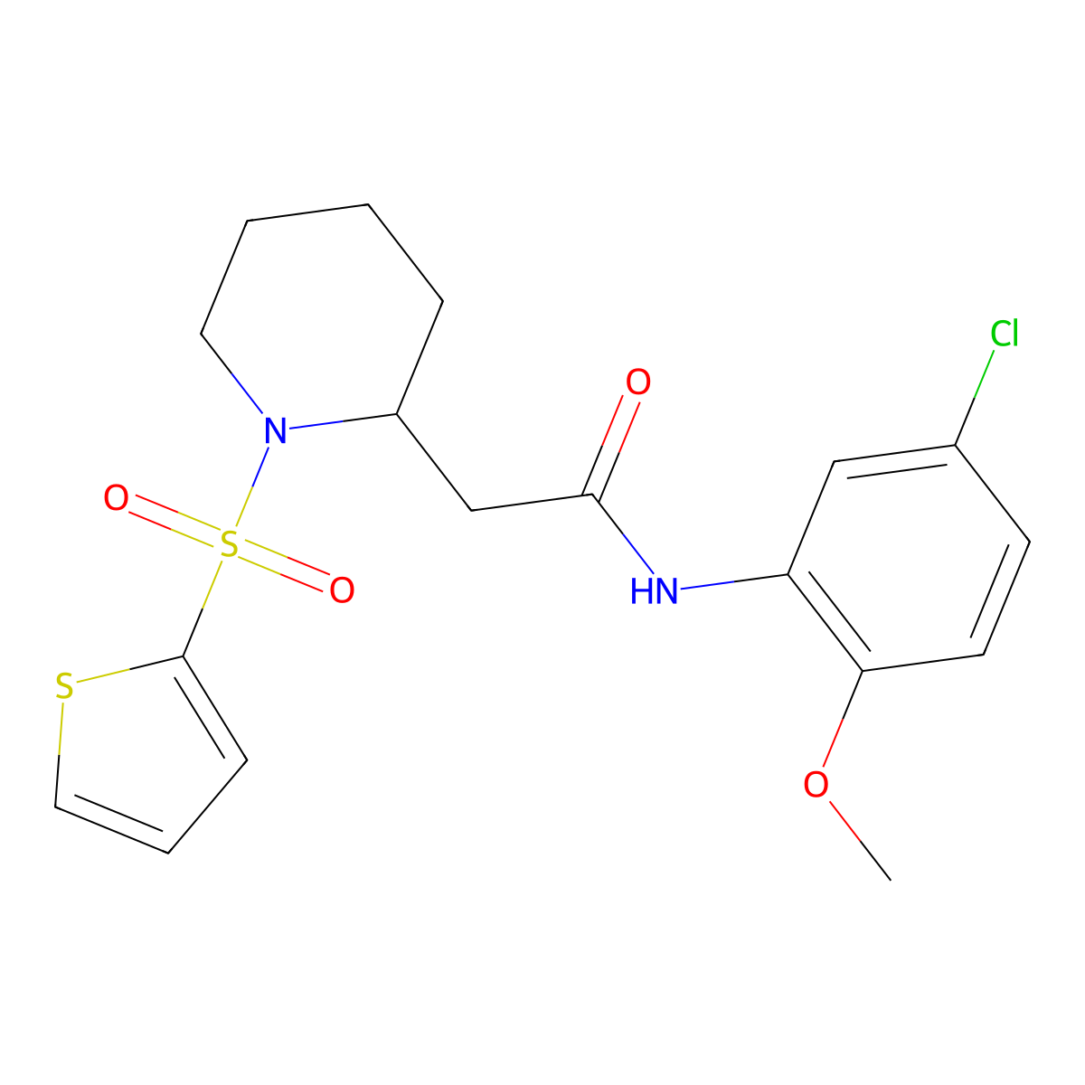 N-(5-chloro-2-methoxyphenyl)-2-(1-(thiophen-2-ylsulfonyl)piperidin-2-yl)acetamide molecular structure, CAS 1105236-65-4