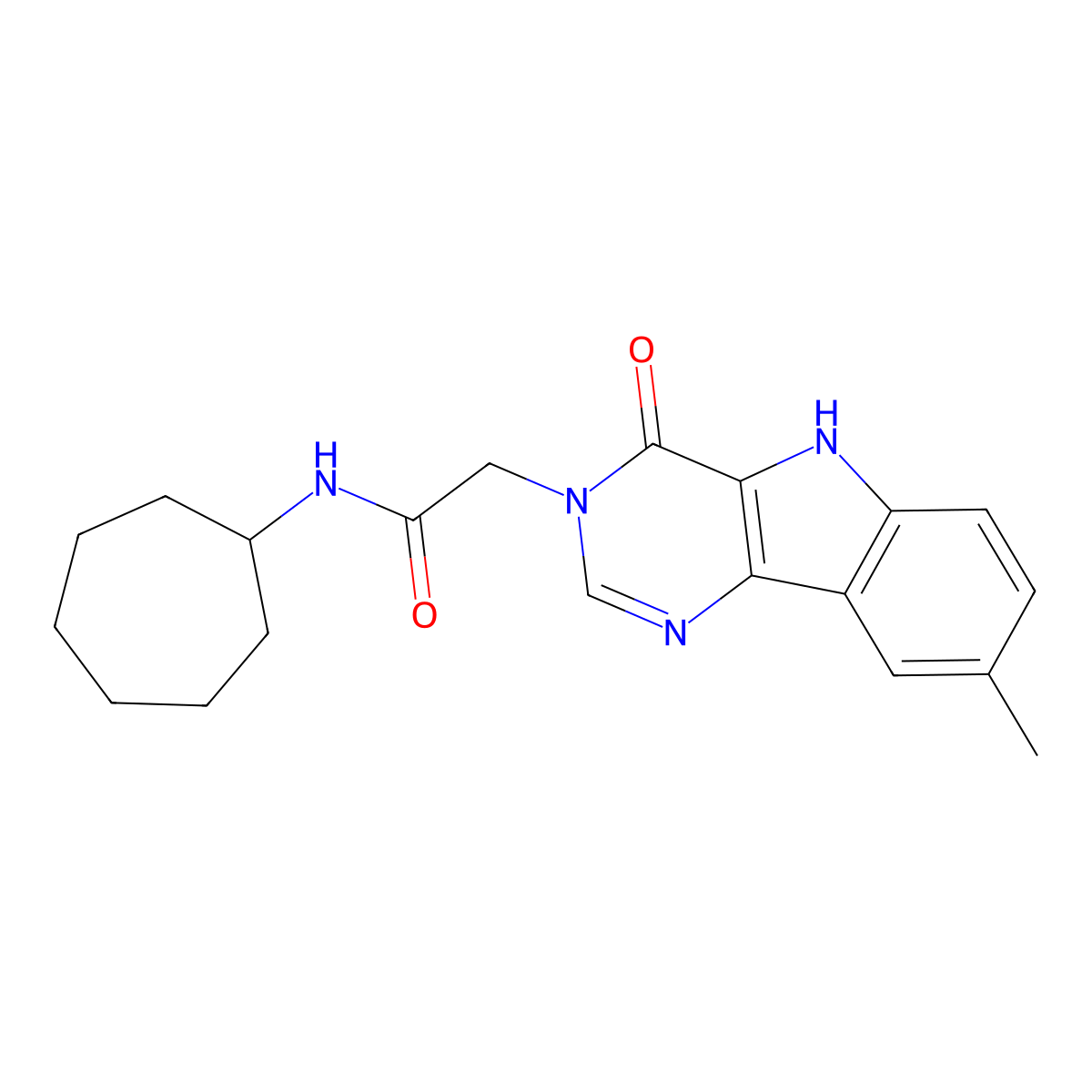 N-cycloheptyl-2-(8-methyl-4-oxo-4,5-dihydro-3H-pyrimido[5,4-b]indol-3-yl)acetamide molecular structure, CAS 1105236-66-5