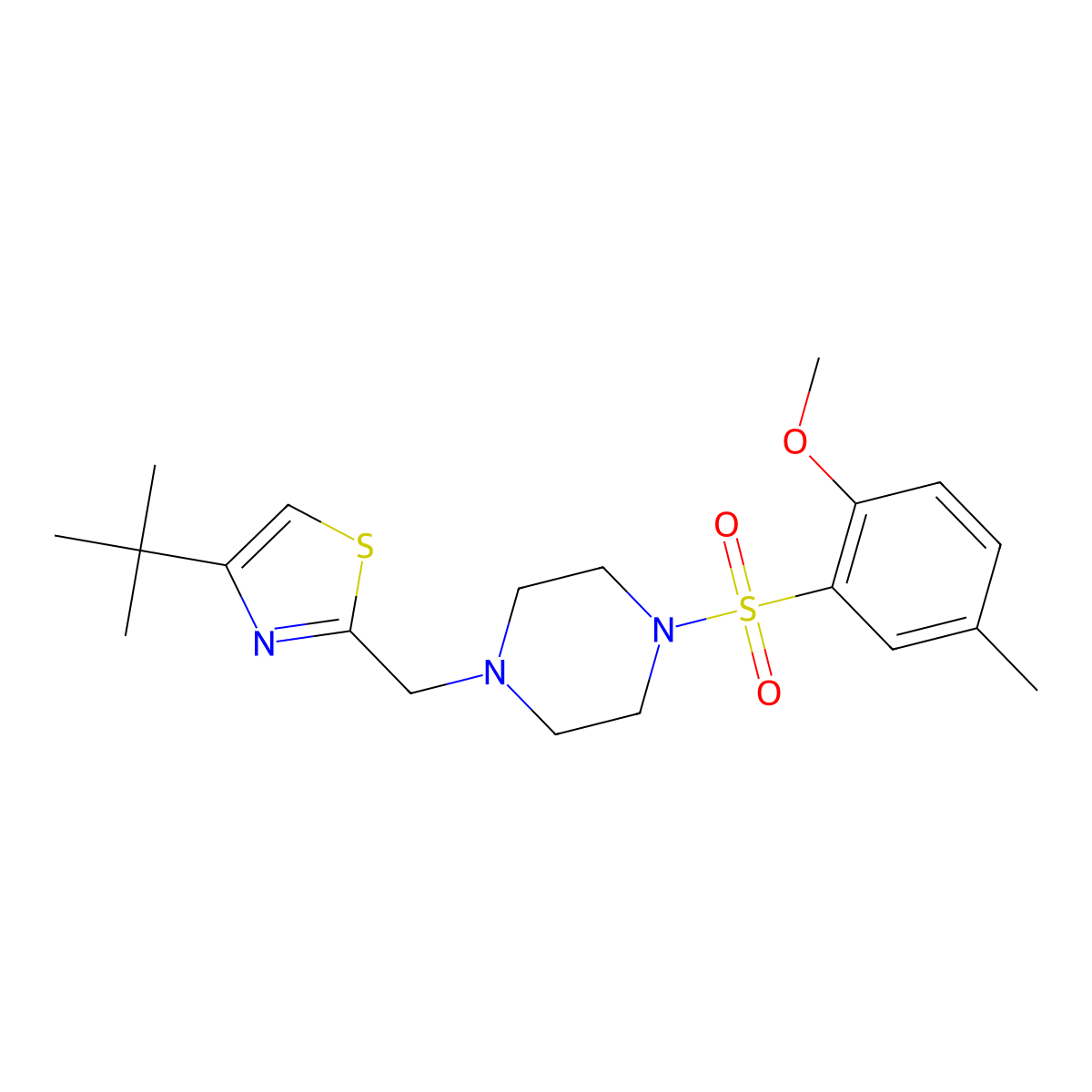 1-[(4-Tert-butyl-1,3-thiazol-2-yl)methyl]-4-(2-methoxy-5-methylbenzenesulfonyl)piperazine molecular structure, CAS 1105236-69-8