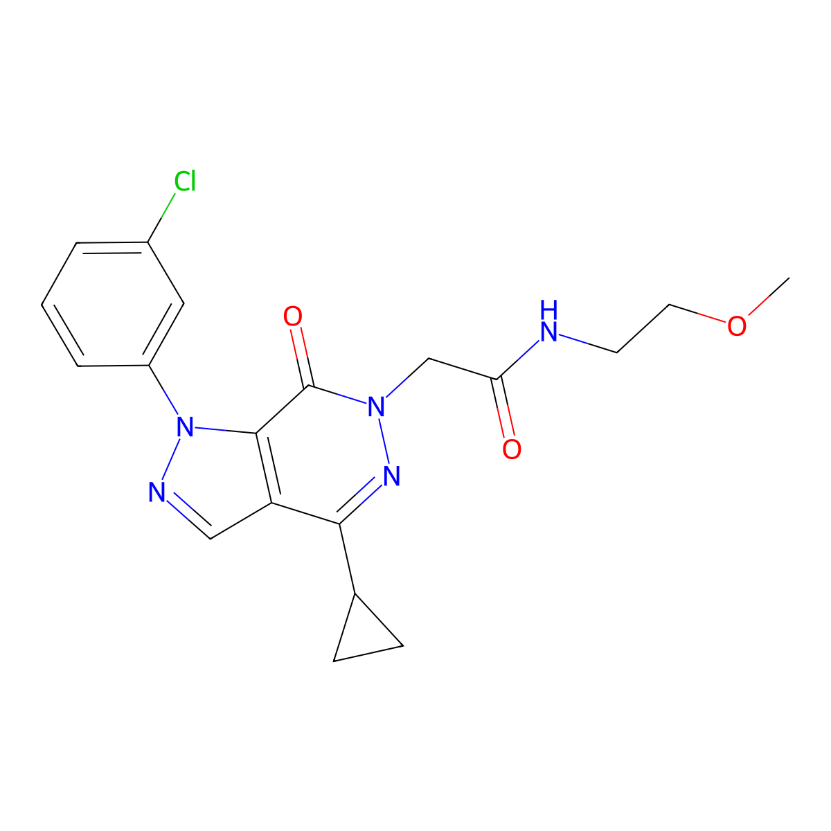 2-(1-(3-chlorophenyl)-4-cyclopropyl-7-oxo-1H-pyrazolo[3,4-d]pyridazin-6(7H)-yl)-N-(2-methoxyethyl)acetamide molecular structure, CAS 1105236-75-6