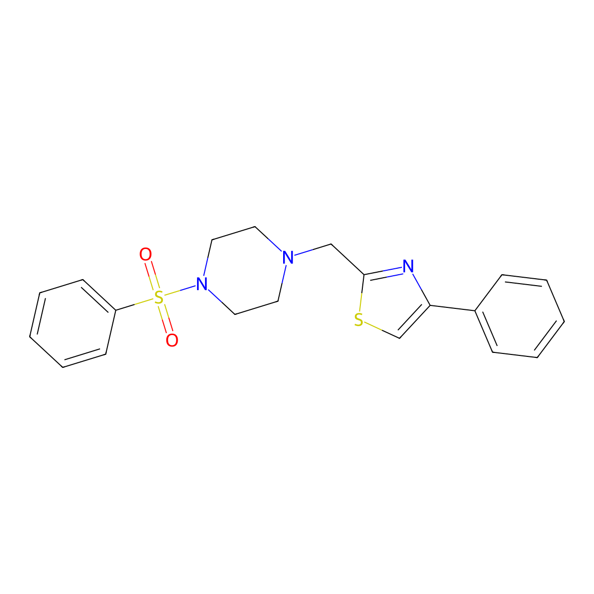 4-Phenyl-2-((4-(phenylsulfonyl)piperazin-1-yl)methyl)thiazole molecular structure, CAS 1105236-77-8