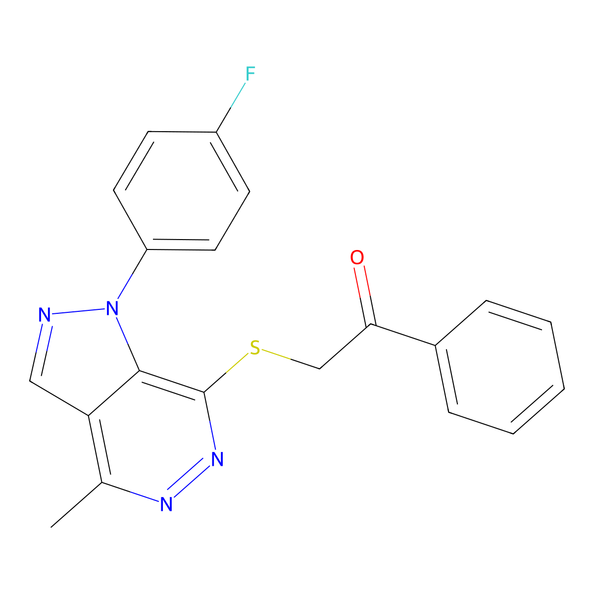 2-((1-(4-fluorophenyl)-4-methyl-1H-pyrazolo[3,4-d]pyridazin-7-yl)thio)-1-phenylethanone molecular structure, CAS 1105236-78-9