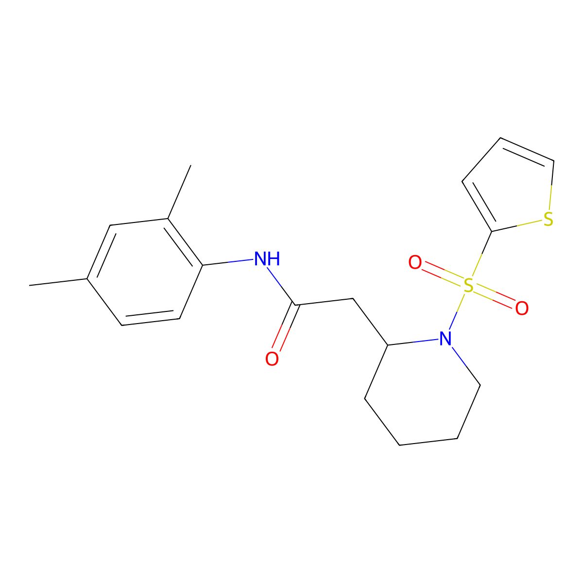 N-(2,4-dimethylphenyl)-2-(1-(thiophen-2-ylsulfonyl)piperidin-2-yl)acetamide molecular structure, CAS 1105236-81-4
