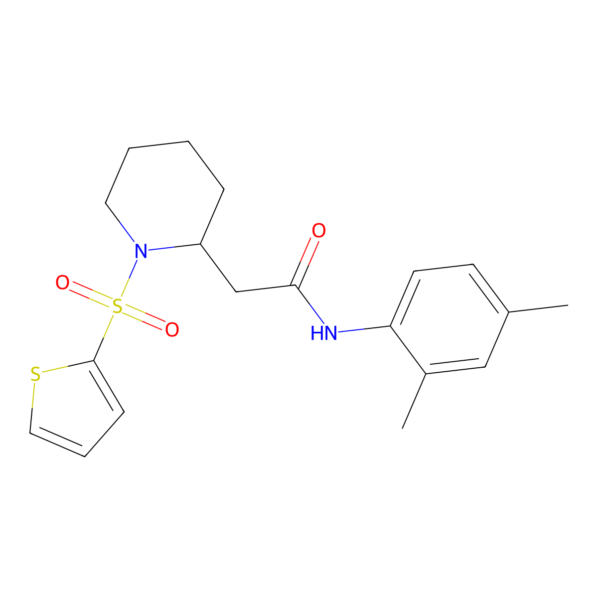 N-(2,4-dimethylphenyl)-2-(1-(thiophen-2-ylsulfonyl)piperidin-2-yl)acetamide molecular structure, CAS 1105236-81-4