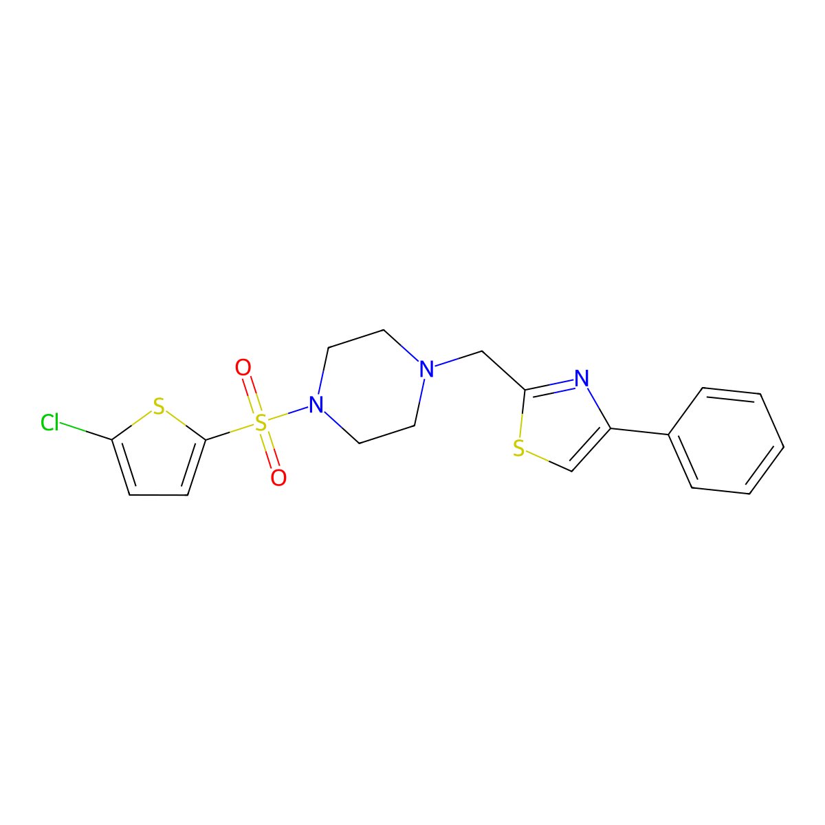 2-((4-((5-Chlorothiophen-2-yl)sulfonyl)piperazin-1-yl)methyl)-4-phenylthiazole molecular structure, CAS 1105236-85-8