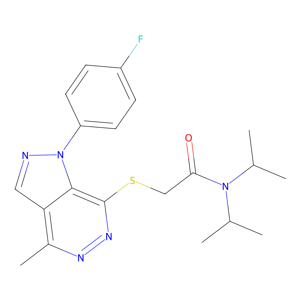 2-((1-(4-fluorophenyl)-4-methyl-1H-pyrazolo[3,4-d]pyridazin-7-yl)thio)-N,N-diisopropylacetamide molecular structure, CAS 1105236-86-9