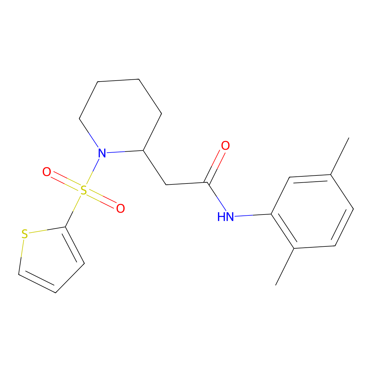 N-(2,5-dimethylphenyl)-2-(1-(thiophen-2-ylsulfonyl)piperidin-2-yl)acetamide molecular structure, CAS 1105236-89-2
