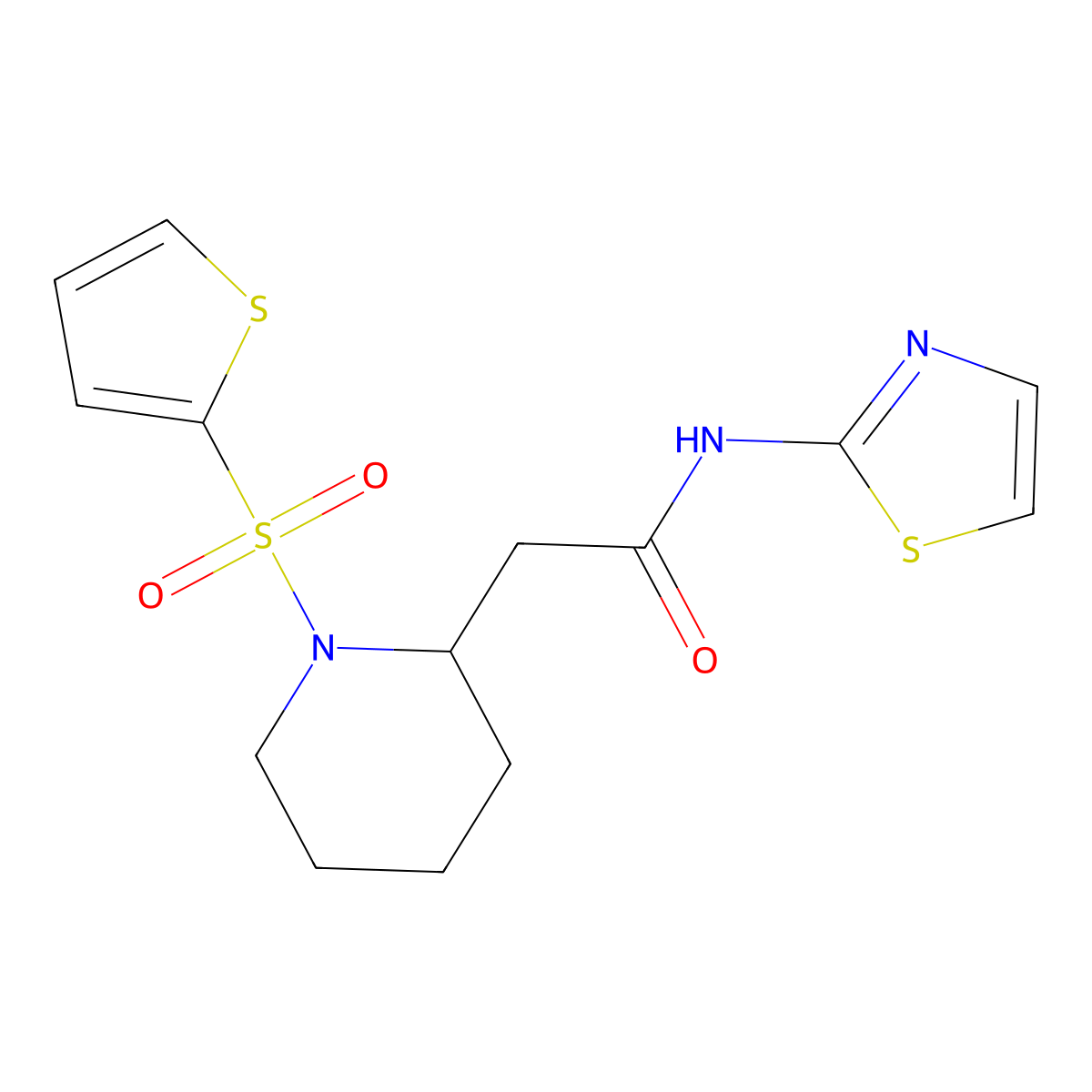 N-(thiazol-2-yl)-2-(1-(thiophen-2-ylsulfonyl)piperidin-2-yl)acetamide molecular structure, CAS 1105236-97-2