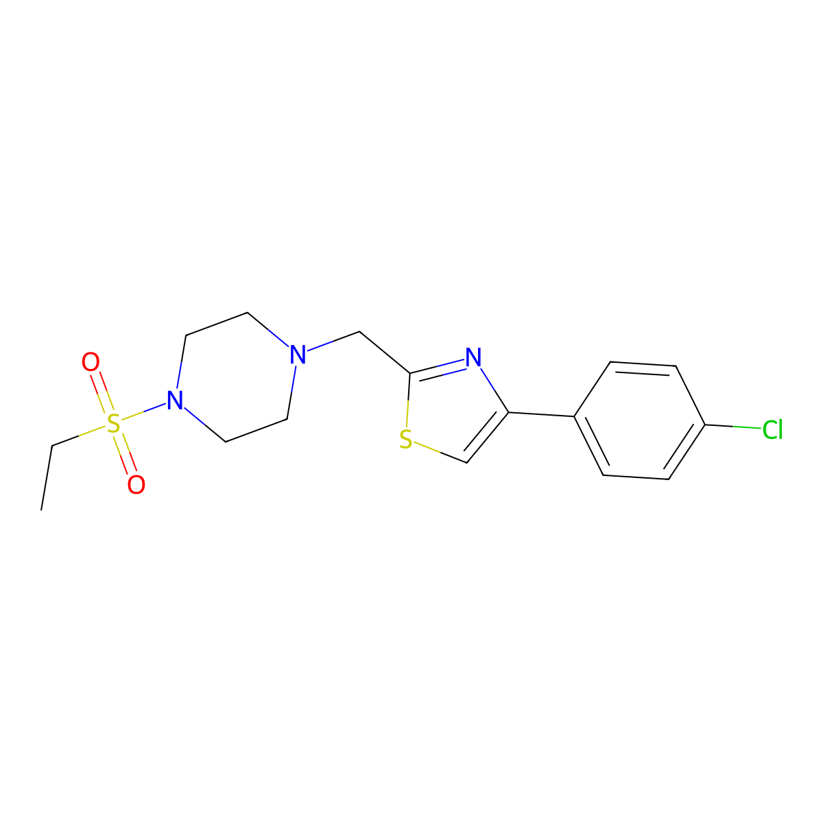 4-(4-Chlorophenyl)-2-((4-(ethylsulfonyl)piperazin-1-yl)methyl)thiazole molecular structure, CAS 1105237-01-1
