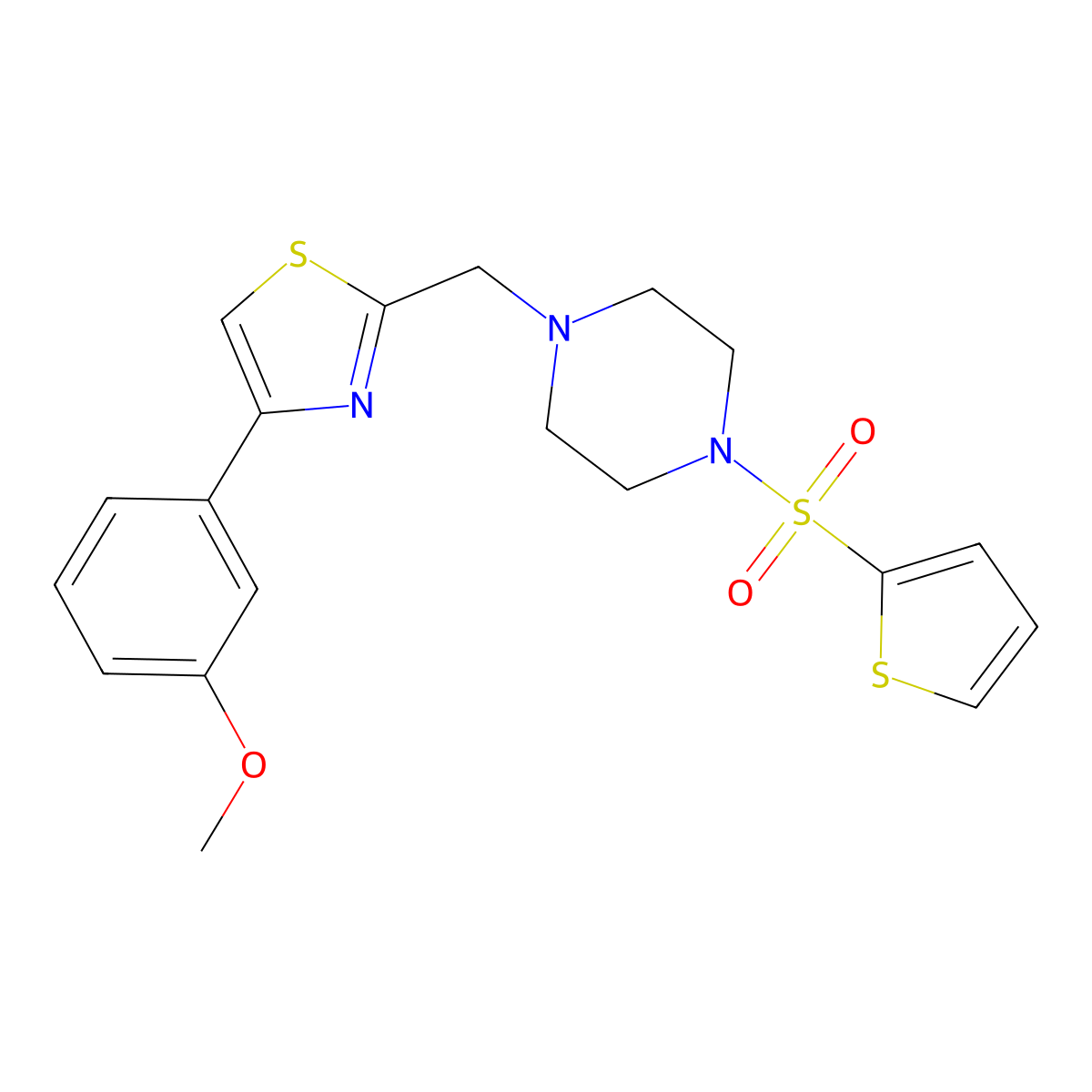 4-(3-Methoxyphenyl)-2-((4-(thiophen-2-ylsulfonyl)piperazin-1-yl)methyl)thiazole molecular structure, CAS 1105237-09-9