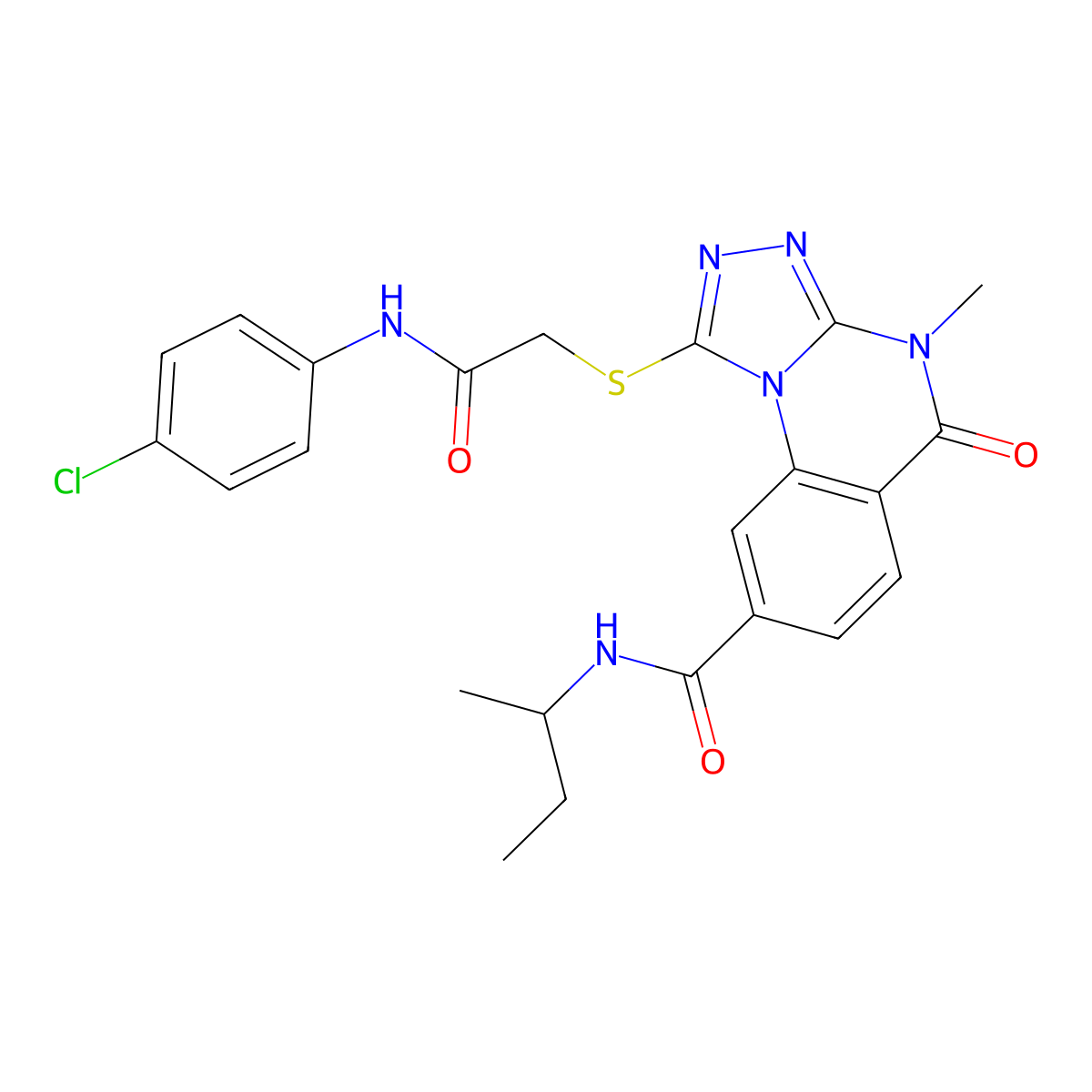 N-(butan-2-yl)-1-({[(4-chlorophenyl)carbamoyl]methyl}sulfanyl)-4-methyl-5-oxo-4H,5H-[1,2,4]triazolo[4,3-a]quinazoline-8-carboxamide molecular structure, CAS 1105237-11-3