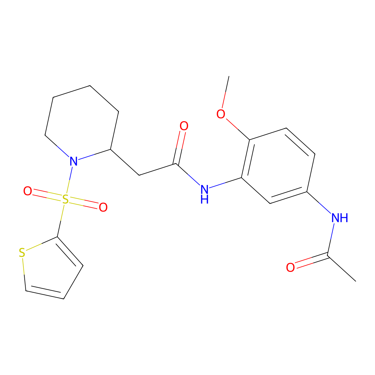 N-(5-acetamido-2-methoxyphenyl)-2-(1-(thiophen-2-ylsulfonyl)piperidin-2-yl)acetamide molecular structure, CAS 1105237-13-5