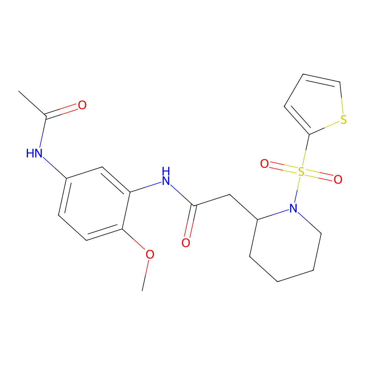 N-(5-acetamido-2-methoxyphenyl)-2-(1-(thiophen-2-ylsulfonyl)piperidin-2-yl)acetamide molecular structure, CAS 1105237-13-5