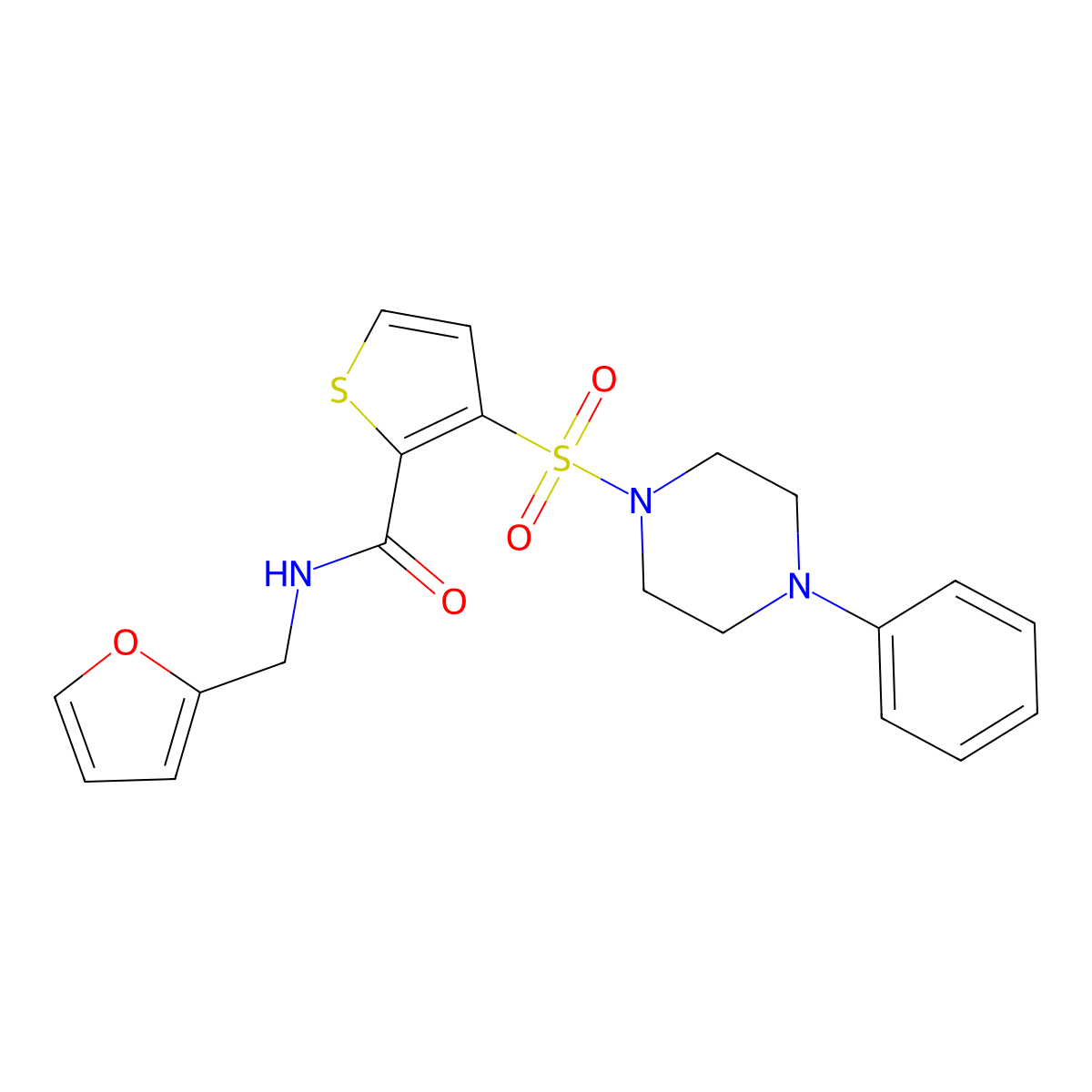 N-(furan-2-ylmethyl)-3-((4-phenylpiperazin-1-yl)sulfonyl)thiophene-2-carboxamide molecular structure, CAS 1105237-14-6