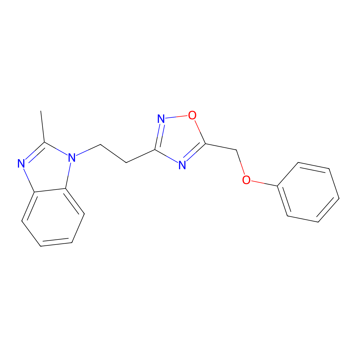 2-methyl-1-{2-[5-(phenoxymethyl)-1,2,4-oxadiazol-3-yl]ethyl}-1H-benzimidazole molecular structure, CAS 1105237-21-5
