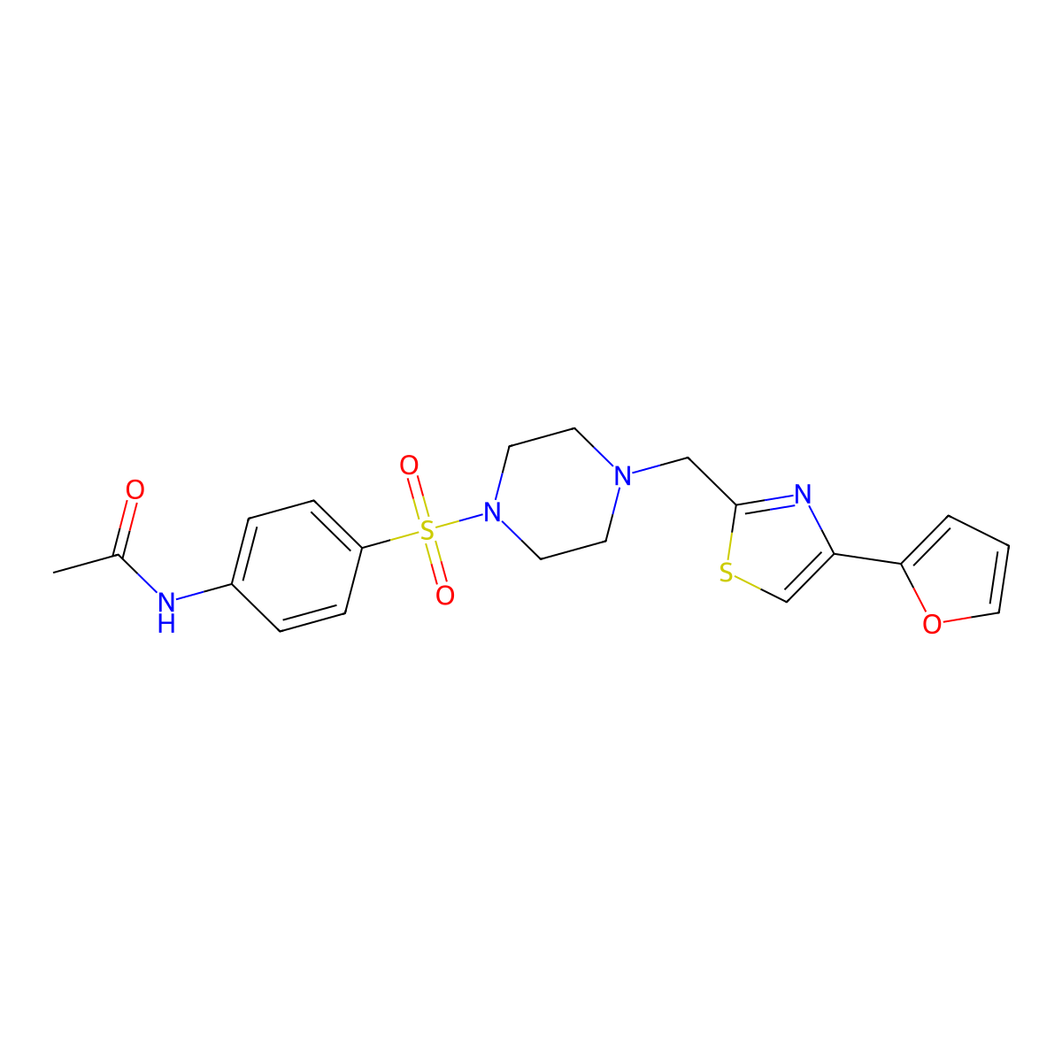 N-(4-((4-((4-(furan-2-yl)thiazol-2-yl)methyl)piperazin-1-yl)sulfonyl)phenyl)acetamide molecular structure, CAS 1105237-25-9
