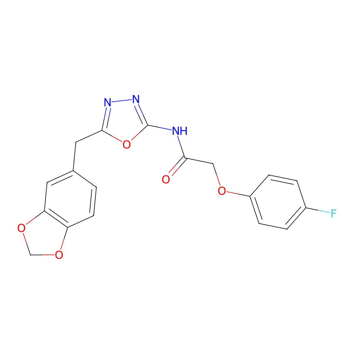 N-(5-(benzo[d][1,3]dioxol-5-ylmethyl)-1,3,4-oxadiazol-2-yl)-2-(4-fluorophenoxy)acetamide molecular structure, CAS 1105237-29-3