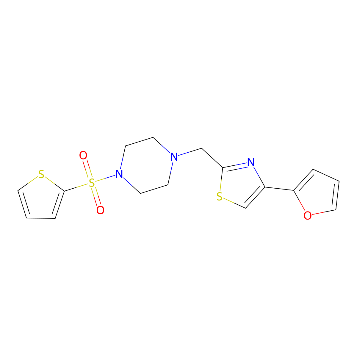 4-(Furan-2-yl)-2-((4-(thiophen-2-ylsulfonyl)piperazin-1-yl)methyl)thiazole molecular structure, CAS 1105237-33-9