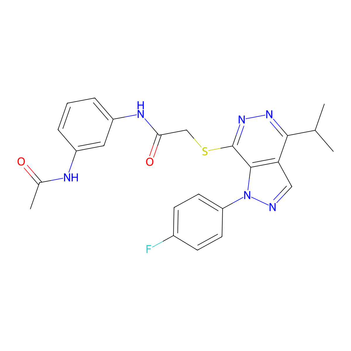 N-(3-acetamidophenyl)-2-((1-(4-fluorophenyl)-4-isopropyl-1H-pyrazolo[3,4-d]pyridazin-7-yl)thio)acetamide molecular structure, CAS 1105237-34-0