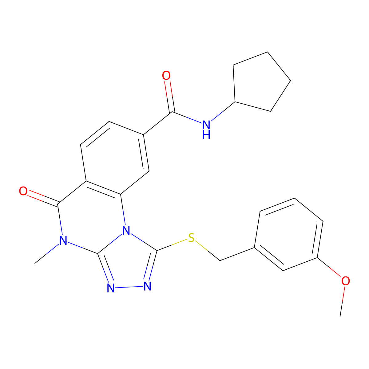N-cyclopentyl-1-{[(3-methoxyphenyl)methyl]sulfanyl}-4-methyl-5-oxo-4H,5H-[1,2,4]triazolo[4,3-a]quinazoline-8-carboxamide molecular structure, CAS 1105237-35-1