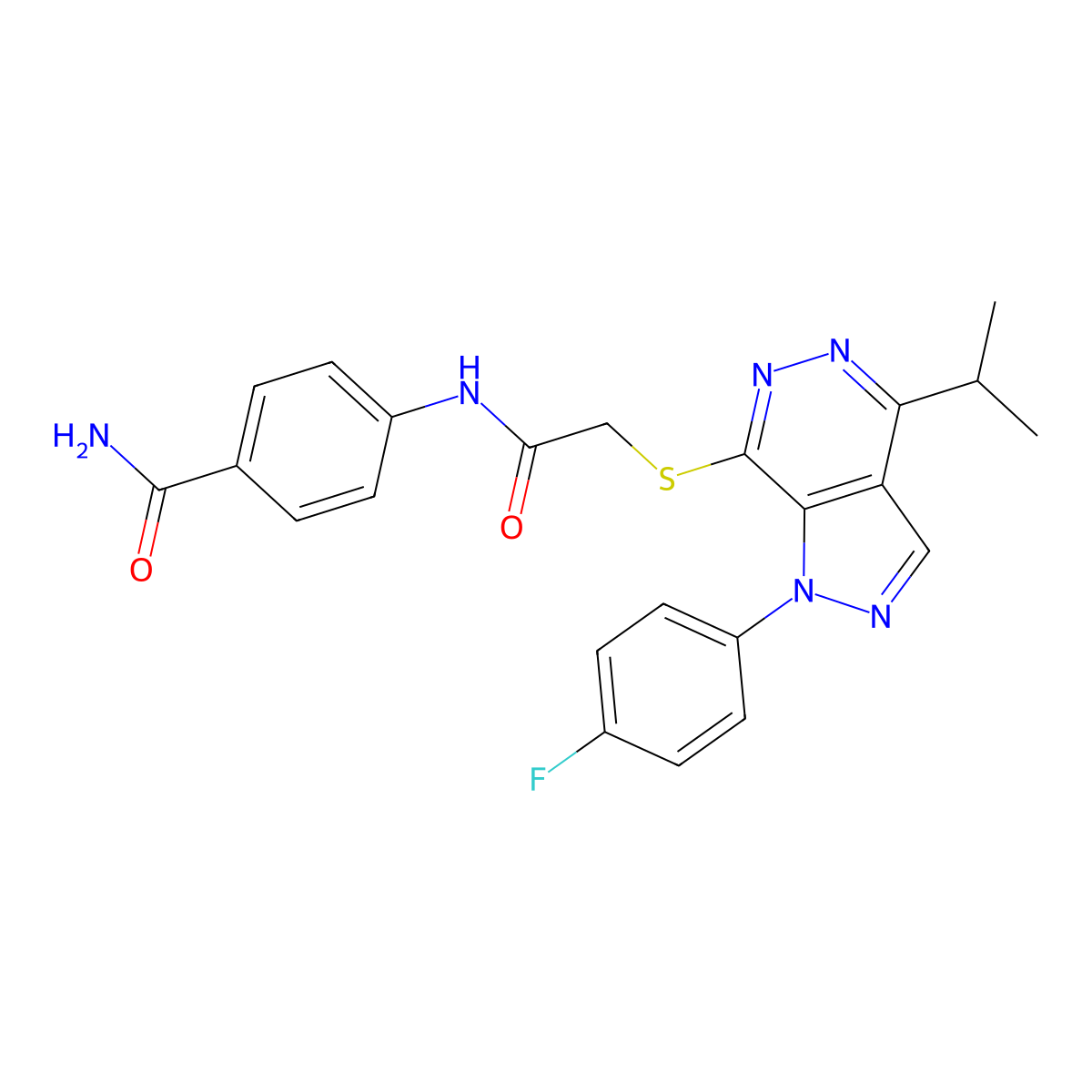 4-(2-((1-(4-fluorophenyl)-4-isopropyl-1H-pyrazolo[3,4-d]pyridazin-7-yl)thio)acetamido)benzamide molecular structure, CAS 1105237-42-0
