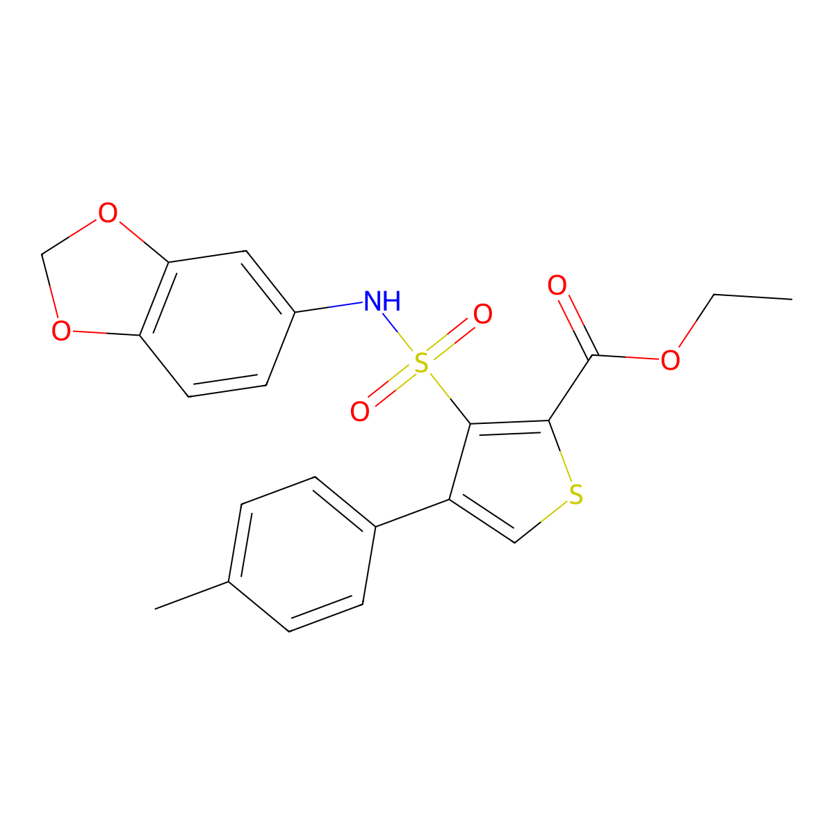 Ethyl 3-[(1,3-benzodioxol-5-ylamino)sulfonyl]-4-(4-methylphenyl)thiophene-2-carboxylate molecular structure, CAS 1105237-46-4
