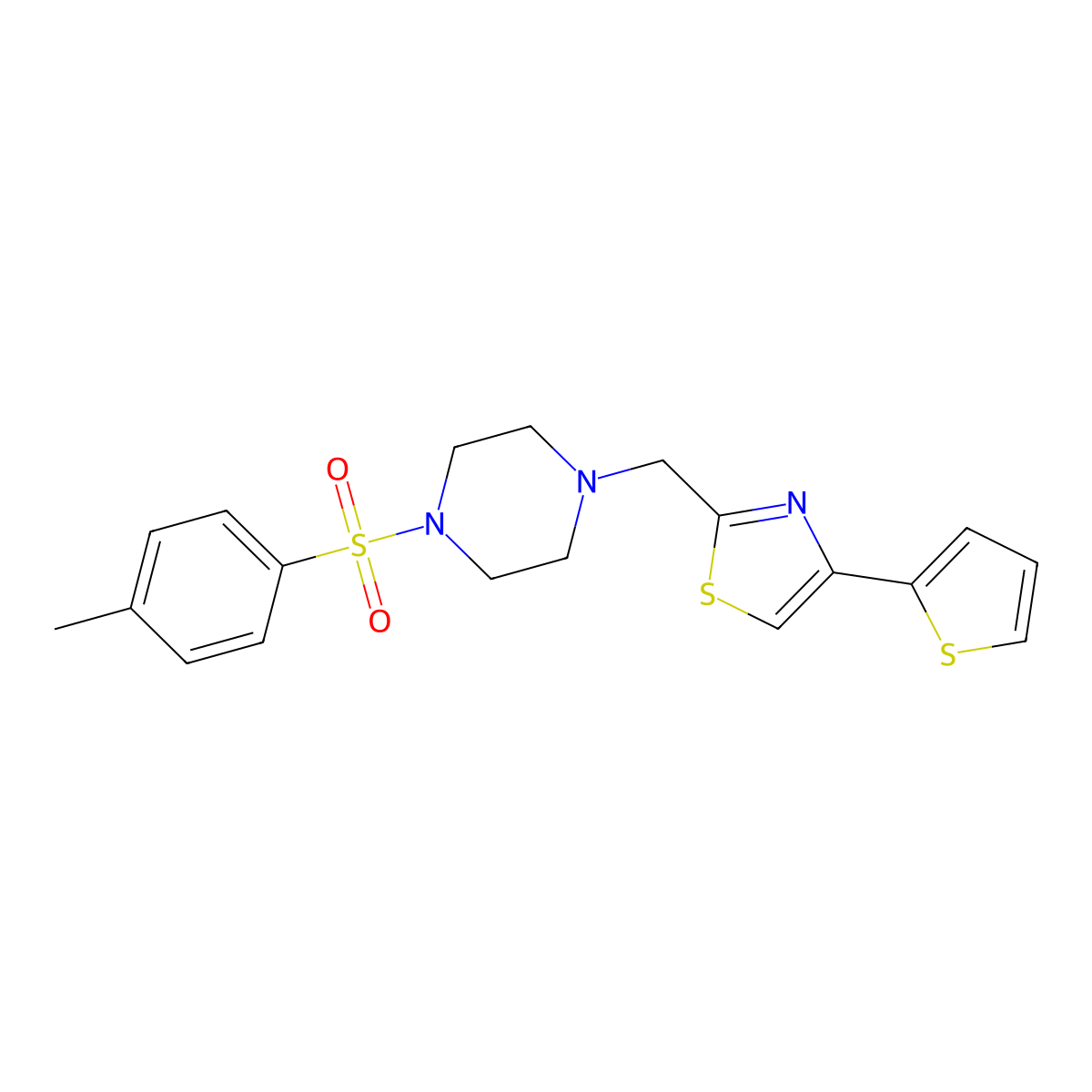 4-(Thiophen-2-yl)-2-((4-tosylpiperazin-1-yl)methyl)thiazole molecular structure, CAS 1105237-49-7