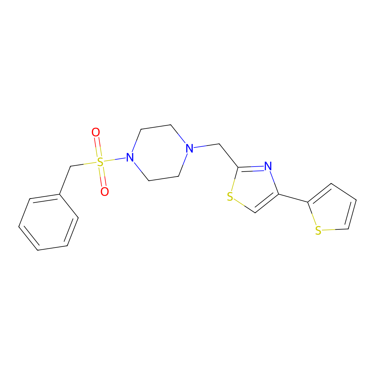 2-((4-(Benzylsulfonyl)piperazin-1-yl)methyl)-4-(thiophen-2-yl)thiazole molecular structure, CAS 1105237-56-6