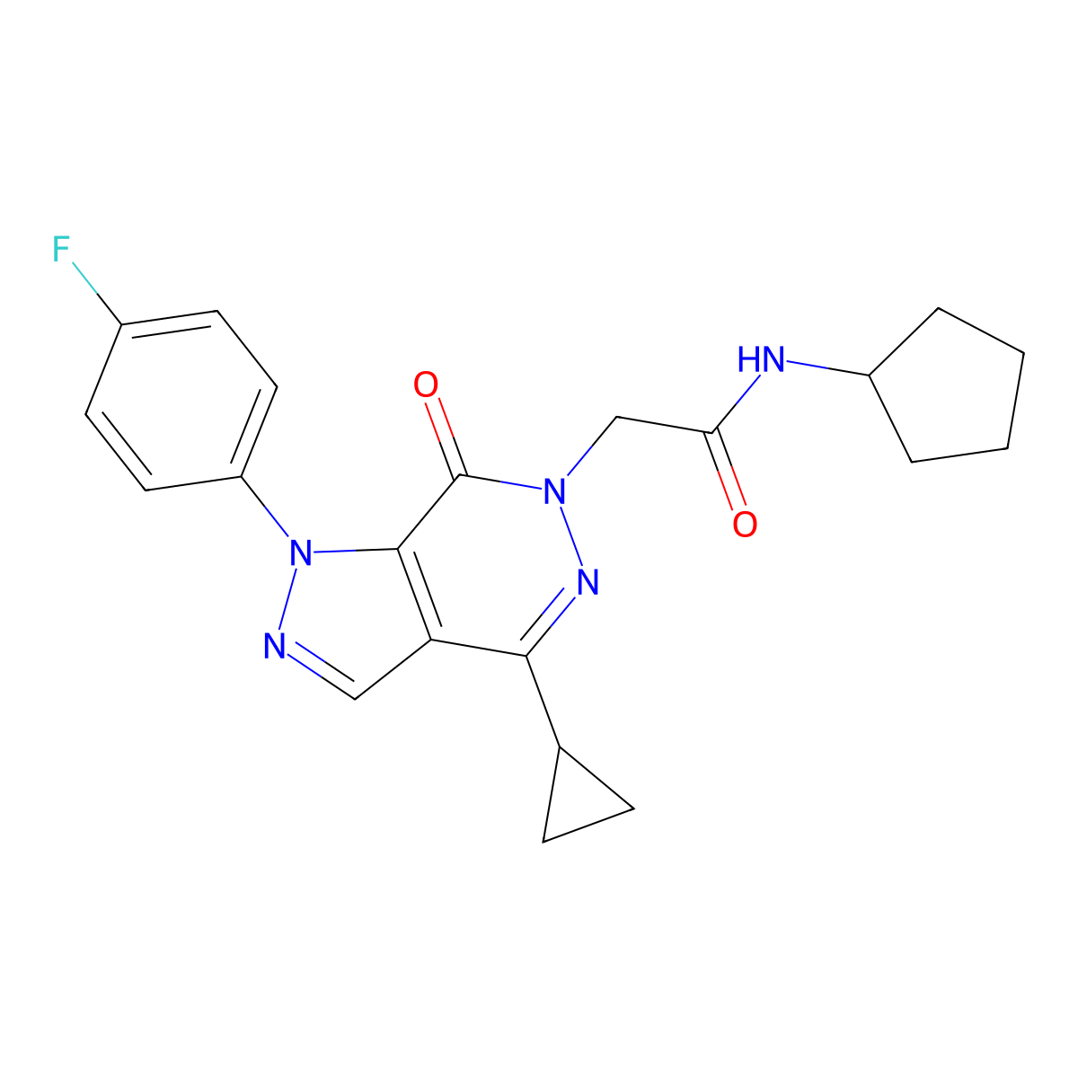 N-cyclopentyl-2-(4-cyclopropyl-1-(4-fluorophenyl)-7-oxo-1H-pyrazolo[3,4-d]pyridazin-6(7H)-yl)acetamide molecular structure, CAS 1105237-62-4