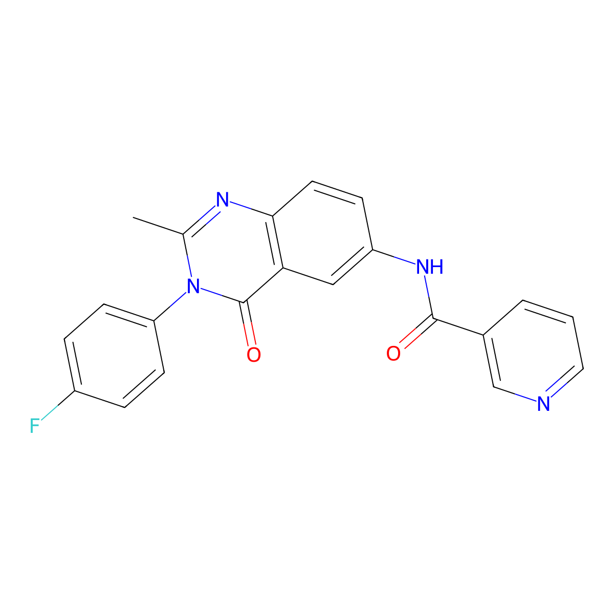 N-(3-(4-fluorophenyl)-2-methyl-4-oxo-3,4-dihydroquinazolin-6-yl)nicotinamide molecular structure, CAS 1105237-68-0