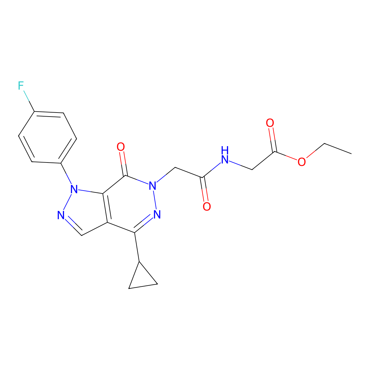 ethyl 2-(2-(4-cyclopropyl-1-(4-fluorophenyl)-7-oxo-1H-pyrazolo[3,4-d]pyridazin-6(7H)-yl)acetamido)acetate molecular structure, CAS 1105237-69-1