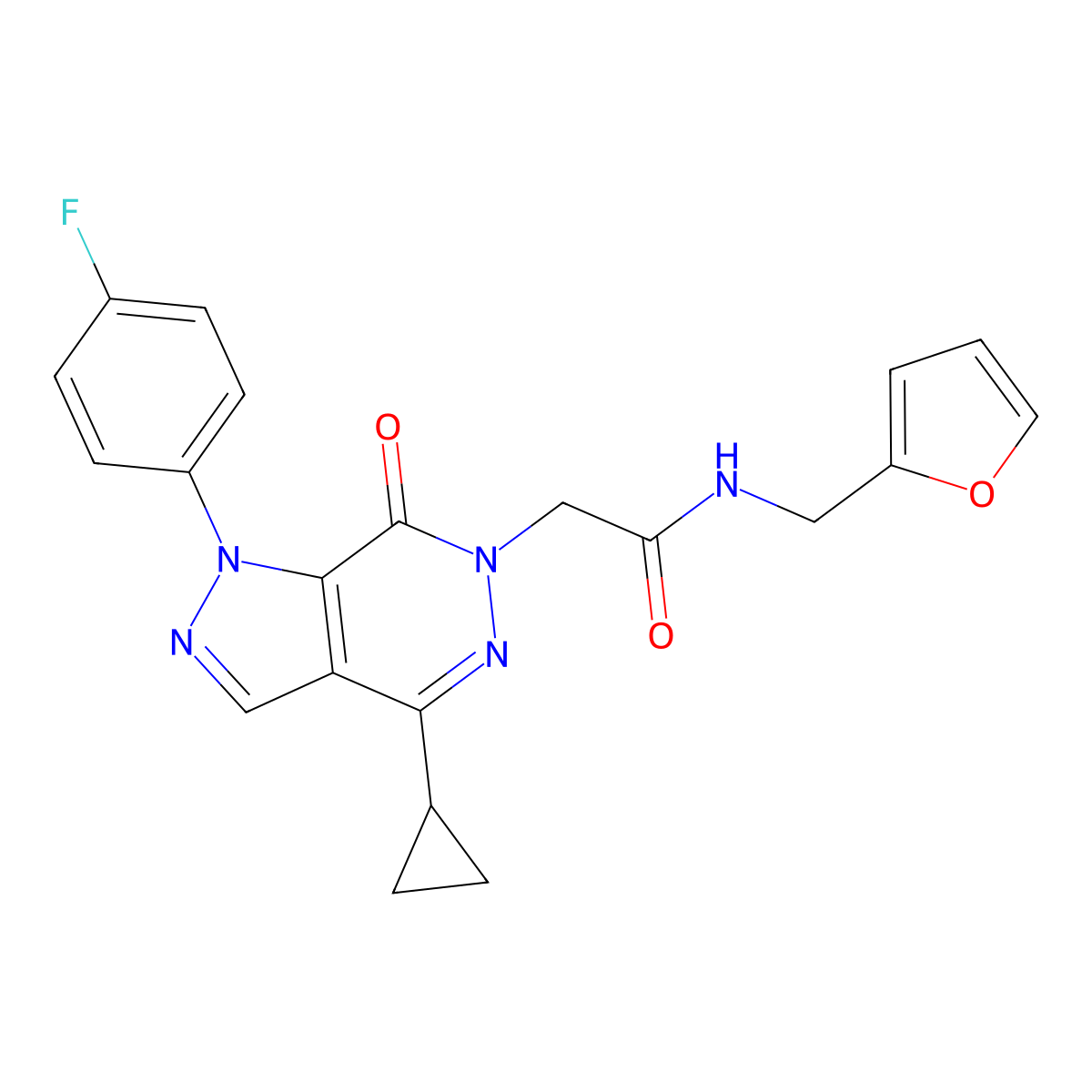 2-(4-cyclopropyl-1-(4-fluorophenyl)-7-oxo-1H-pyrazolo[3,4-d]pyridazin-6(7H)-yl)-N-(furan-2-ylmethyl)acetamide molecular structure, CAS 1105237-77-1
