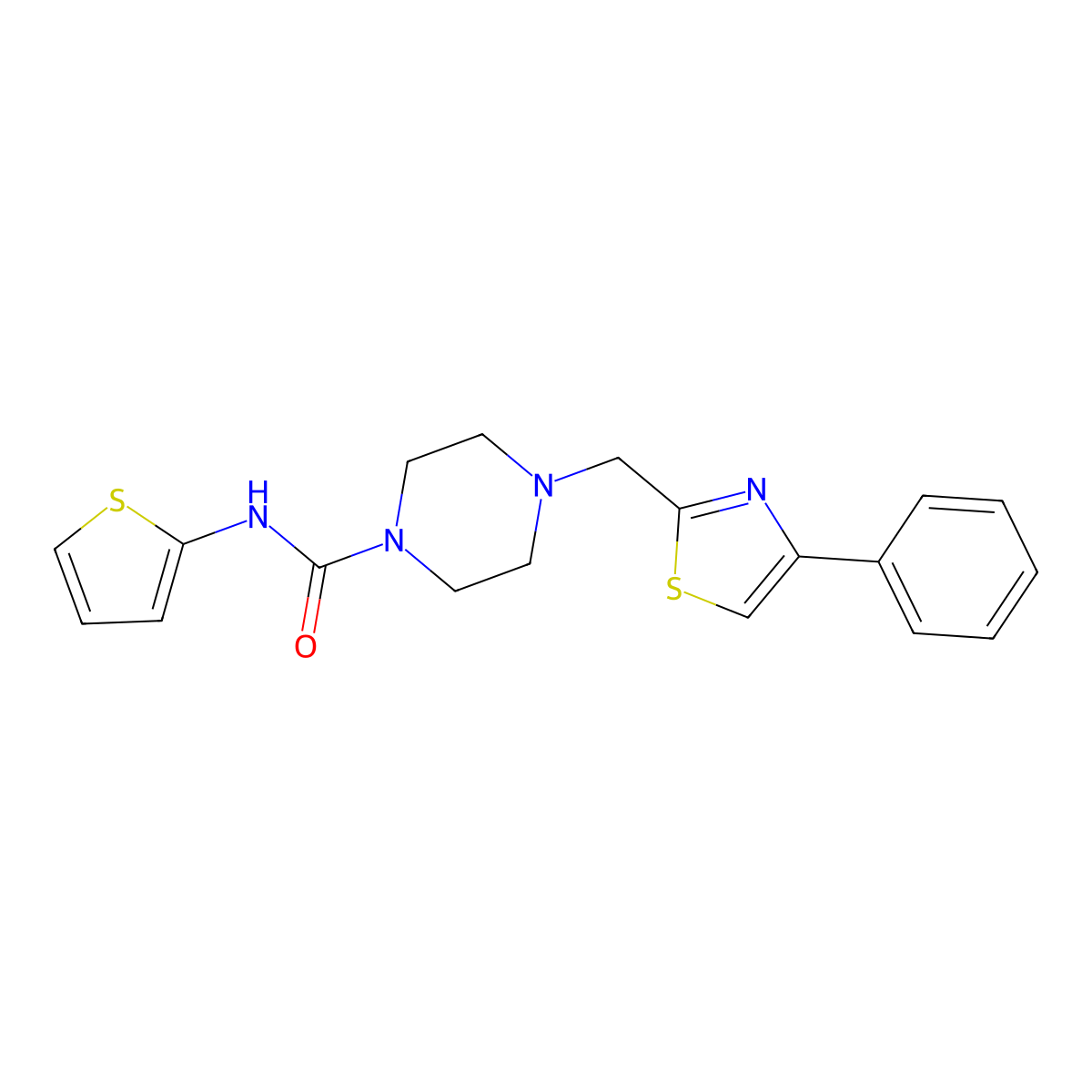 4-((4-phenylthiazol-2-yl)methyl)-N-(thiophen-2-yl)piperazine-1-carboxamide molecular structure, CAS 1105237-79-3