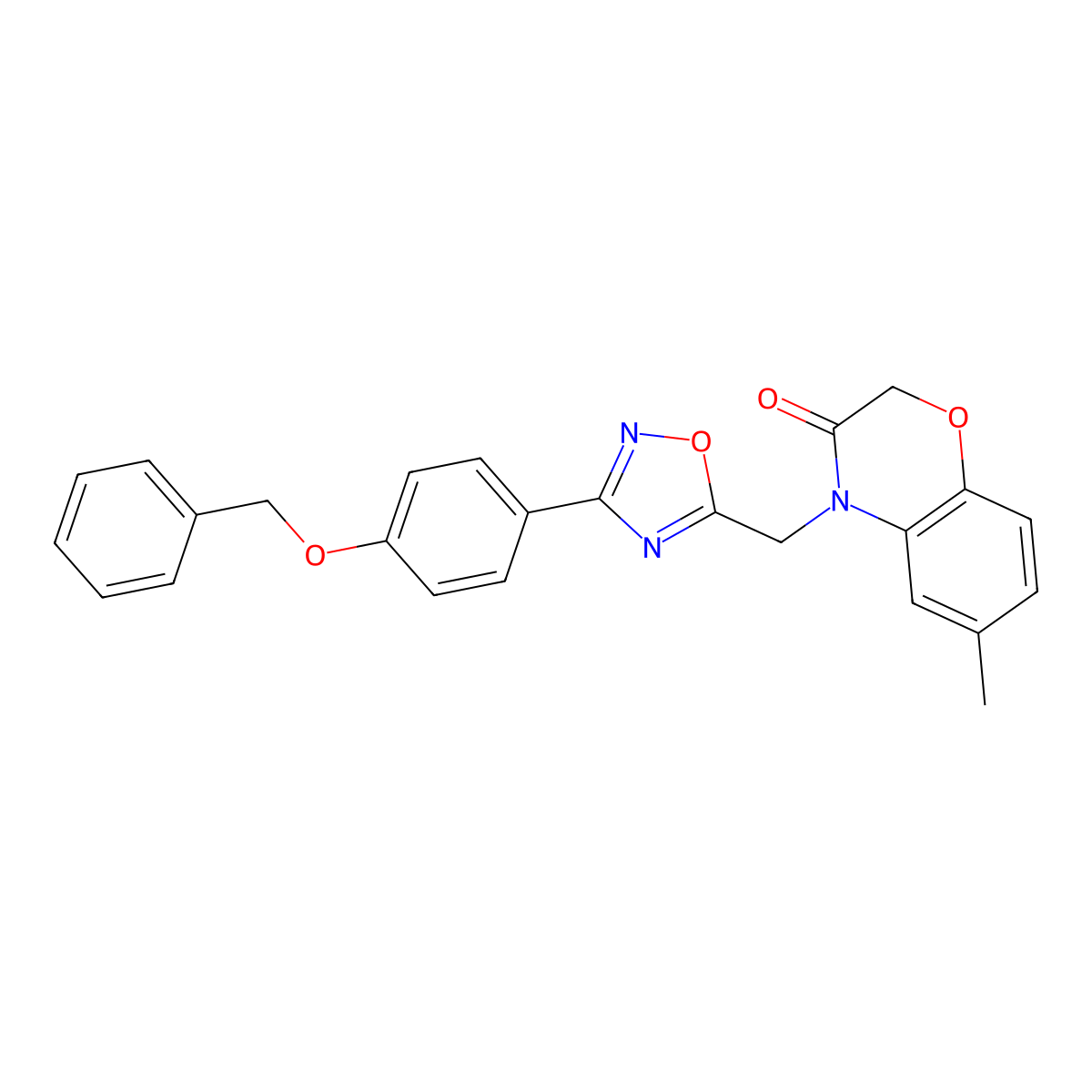 4-((3-(4-(benzyloxy)phenyl)-1,2,4-oxadiazol-5-yl)methyl)-6-methyl-2H-benzo[b][1,4]oxazin-3(4H)-one molecular structure, CAS 1105237-83-9