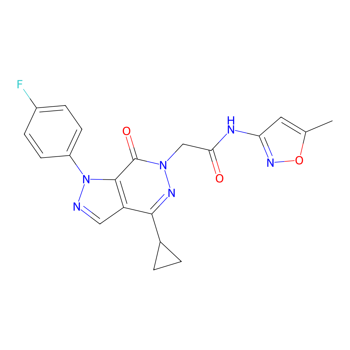 2-(4-cyclopropyl-1-(4-fluorophenyl)-7-oxo-1H-pyrazolo[3,4-d]pyridazin-6(7H)-yl)-N-(5-methylisoxazol-3-yl)acetamide molecular structure, CAS 1105237-85-1