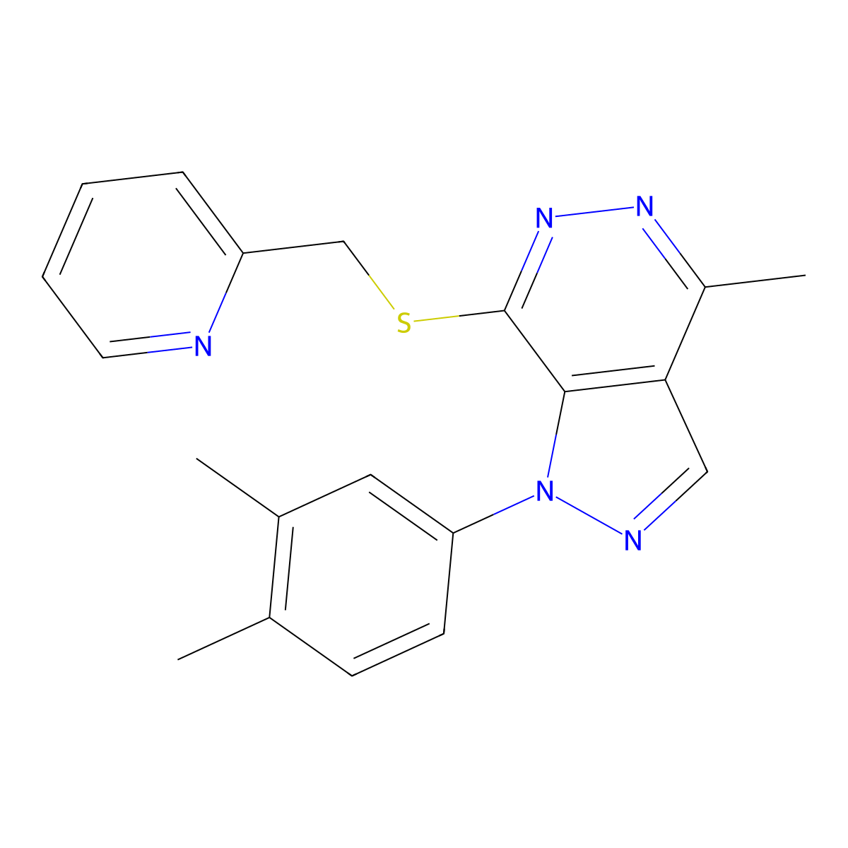 1-(3,4-dimethylphenyl)-4-methyl-7-((pyridin-2-ylmethyl)thio)-1H-pyrazolo[3,4-d]pyridazine molecular structure, CAS 1105237-90-8