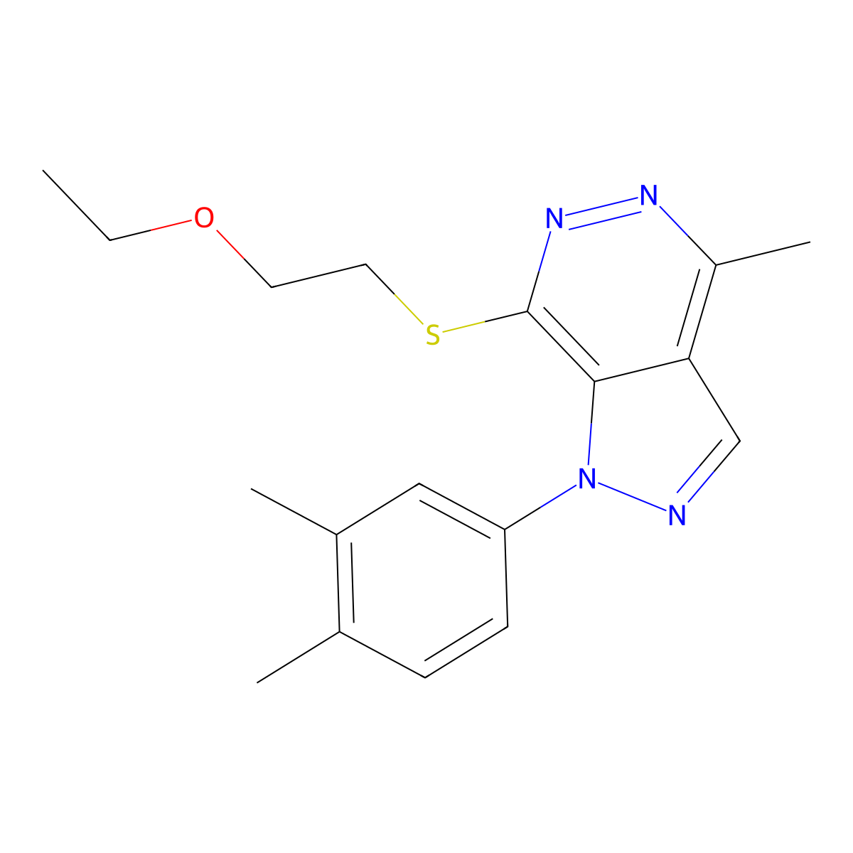 1-(3,4-dimethylphenyl)-7-((2-ethoxyethyl)thio)-4-methyl-1H-pyrazolo[3,4-d]pyridazine molecular structure, CAS 1105237-98-6