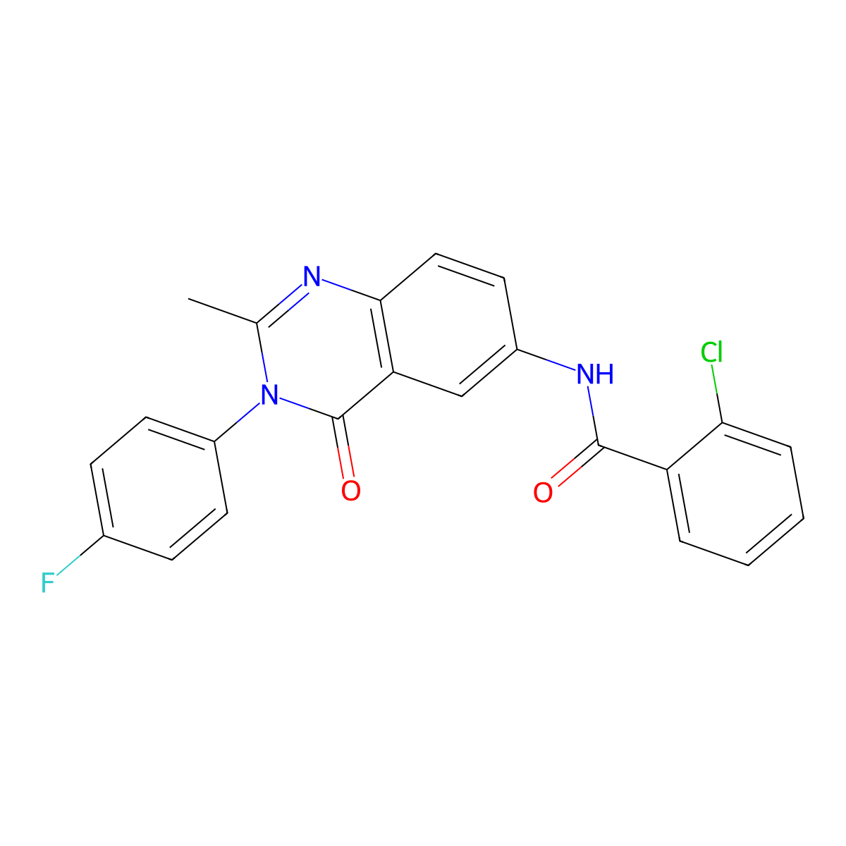 2-chloro-N-(3-(4-fluorophenyl)-2-methyl-4-oxo-3,4-dihydroquinazolin-6-yl)benzamide molecular structure, CAS 1105238-00-3