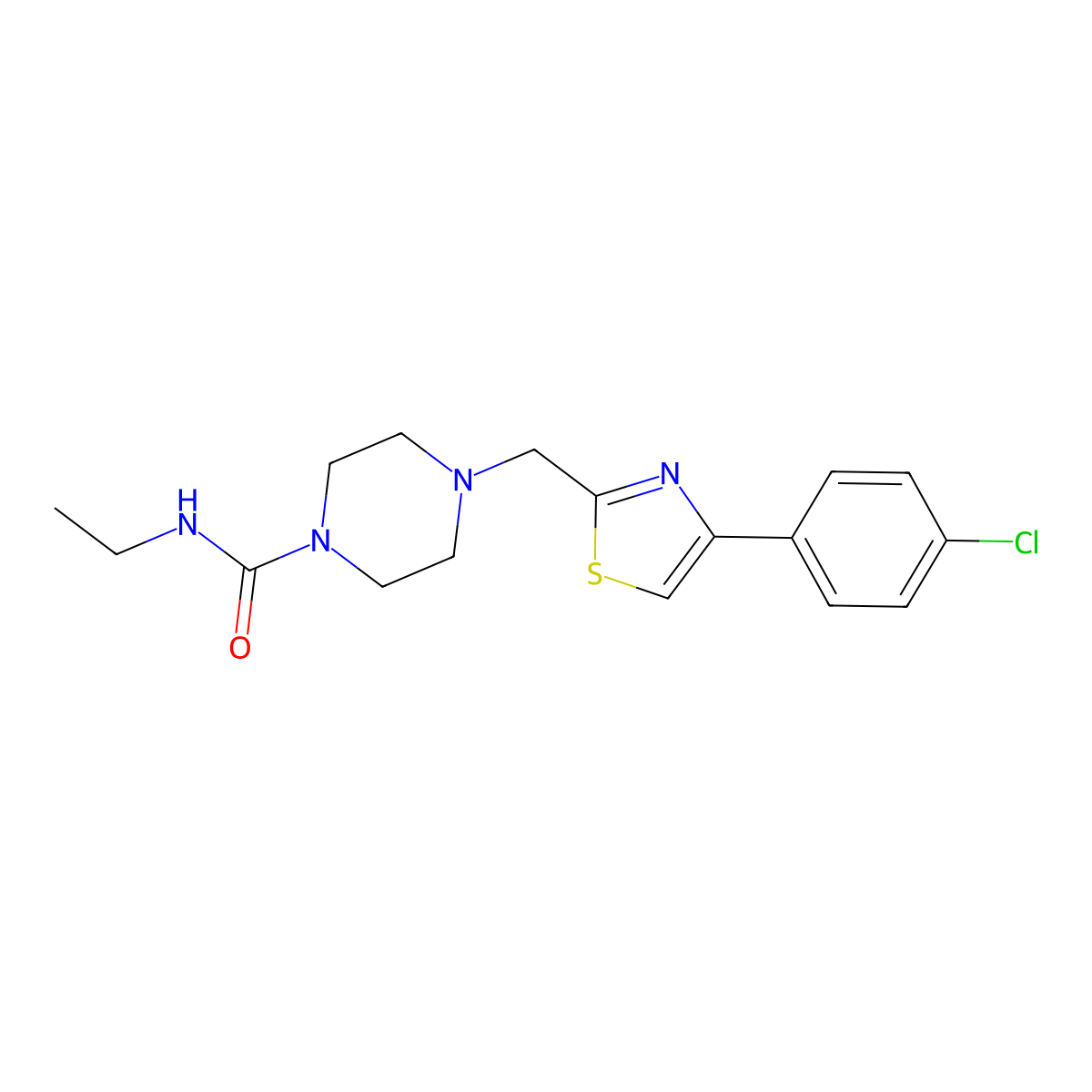 4-((4-(4-chlorophenyl)thiazol-2-yl)methyl)-N-ethylpiperazine-1-carboxamide molecular structure, CAS 1105238-03-6