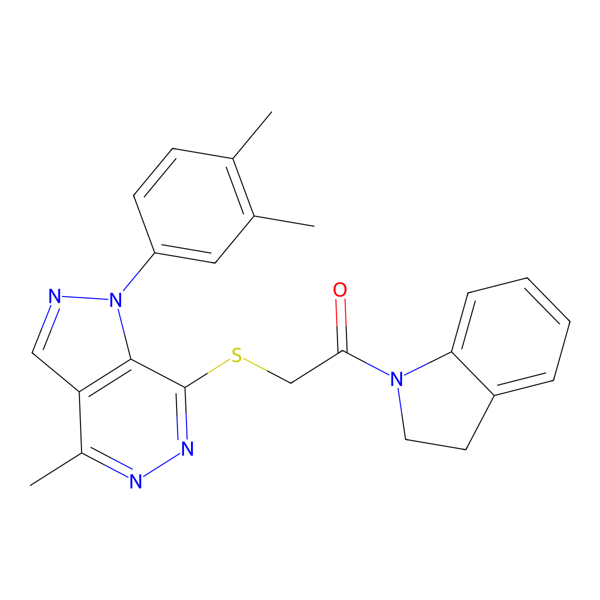 2-((1-(3,4-dimethylphenyl)-4-methyl-1H-pyrazolo[3,4-d]pyridazin-7-yl)thio)-1-(indolin-1-yl)ethanone molecular structure, CAS 1105238-06-9