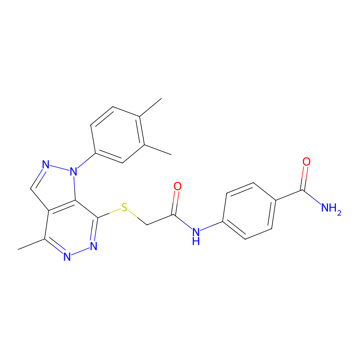 4-(2-((1-(3,4-dimethylphenyl)-4-methyl-1H-pyrazolo[3,4-d]pyridazin-7-yl)thio)acetamido)benzamide molecular structure, CAS 1105238-14-9