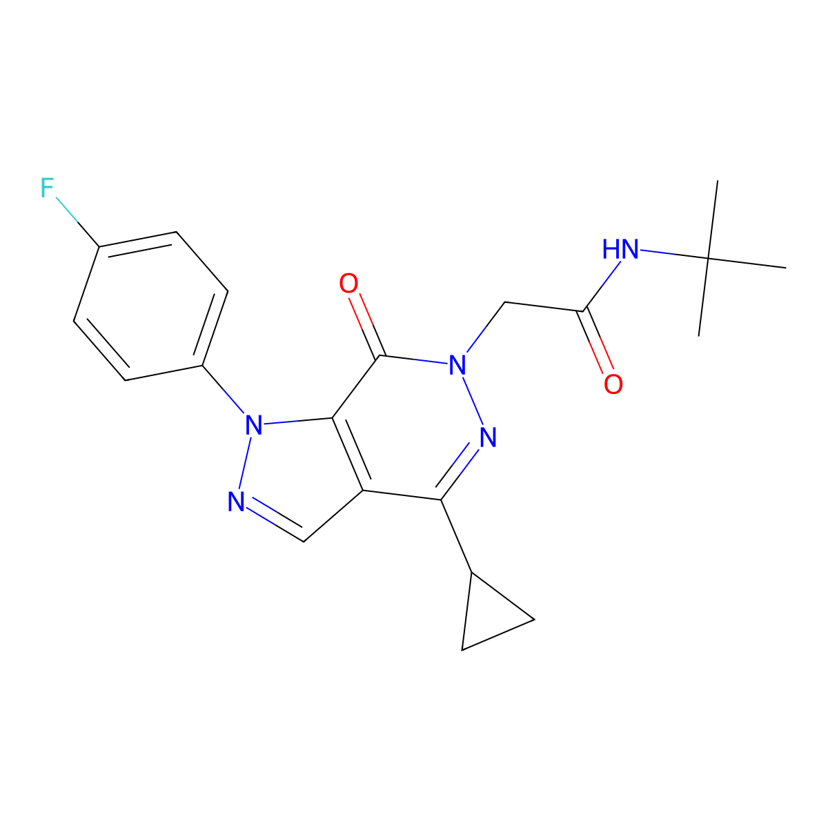 N-(tert-butyl)-2-(4-cyclopropyl-1-(4-fluorophenyl)-7-oxo-1H-pyrazolo[3,4-d]pyridazin-6(7H)-yl)acetamide molecular structure, CAS 1105238-17-2
