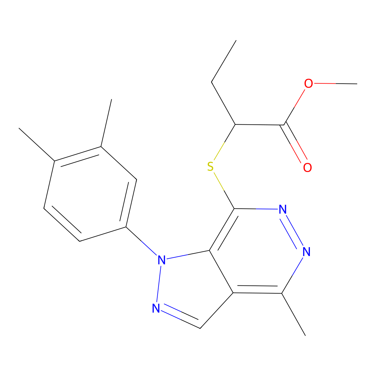 methyl 2-((1-(3,4-dimethylphenyl)-4-methyl-1H-pyrazolo[3,4-d]pyridazin-7-yl)thio)butanoate molecular structure, CAS 1105238-22-9