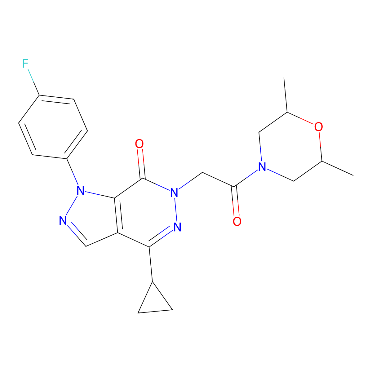 4-cyclopropyl-6-(2-(2,6-dimethylmorpholino)-2-oxoethyl)-1-(4-fluorophenyl)-1H-pyrazolo[3,4-d]pyridazin-7(6H)-one molecular structure, CAS 1105238-25-2