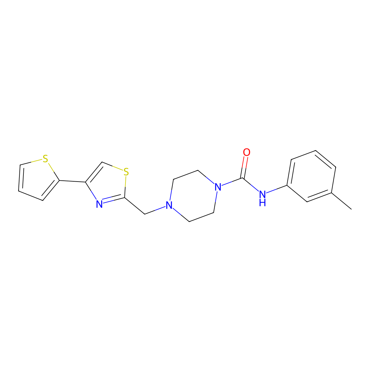4-((4-(thiophen-2-yl)thiazol-2-yl)methyl)-N-(m-tolyl)piperazine-1-carboxamide molecular structure, CAS 1105238-27-4