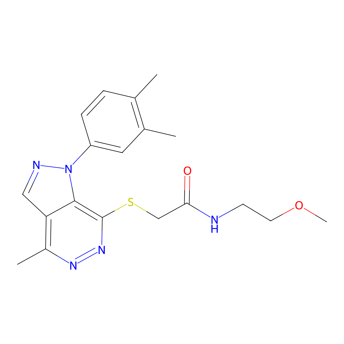 2-((1-(3,4-dimethylphenyl)-4-methyl-1H-pyrazolo[3,4-d]pyridazin-7-yl)thio)-N-(2-methoxyethyl)acetamide molecular structure, CAS 1105238-30-9